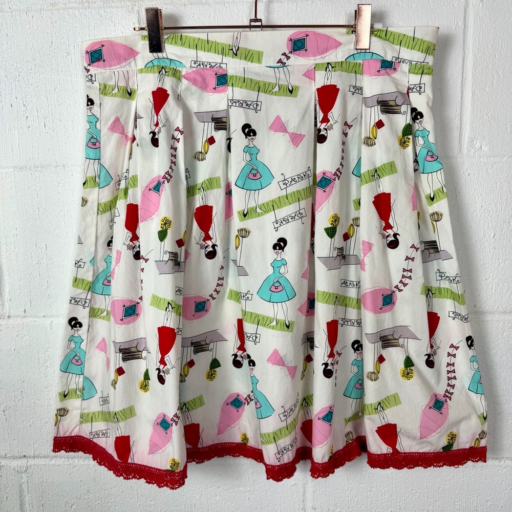 Beebop & Wally NYC Zoe Cotton Skirt Pleated Lace Artsy Fun Retro Eclectic Glam L